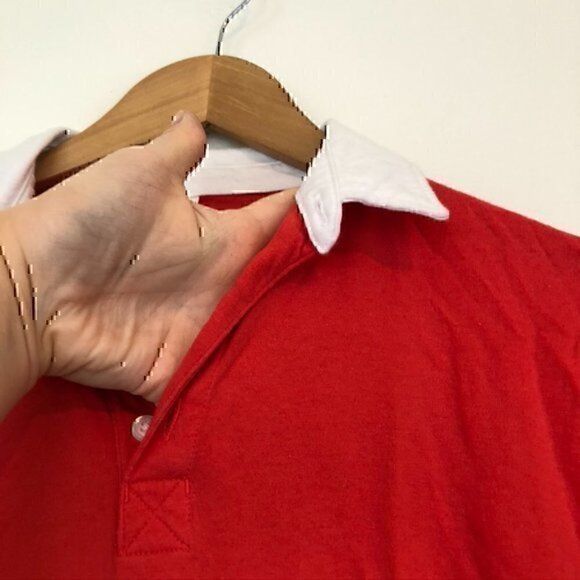 PINK VS VICTORIA'S SECRET Rugby Button Up Tee Red Navy Colorblock Long Sleeve XS - Picture 7 of 9